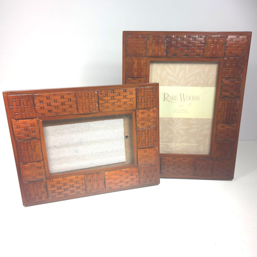 Set of 2 Rare Woods Burnes of Boston Basket Weave Wood Picture Frames